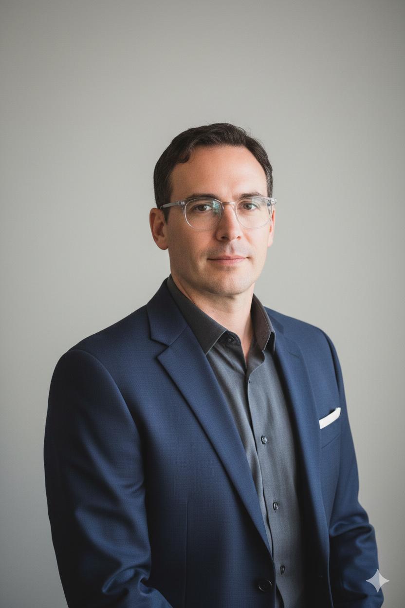 Before and after example showing headshot transformation